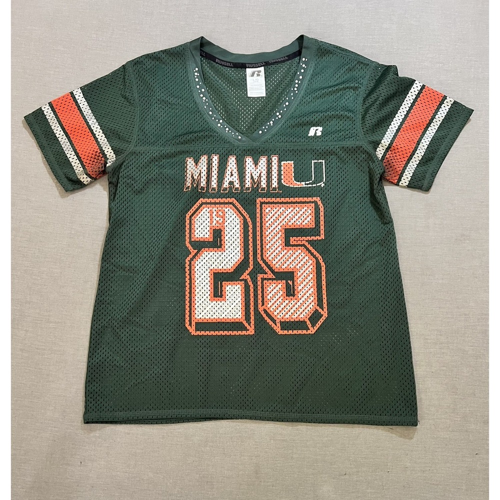 Miami Hurricanes Russel Athletics Jersey Womens L 12-14 Green NCAA Bedazzled.